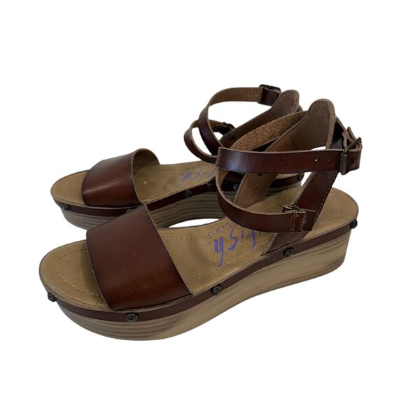 Blowfish Women 8.5 Brown Faux Leather Platform Sandal Adjustable Strap Studded - Picture 3 of 16